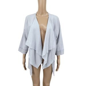 Click Linen Light Gray Draped Cardigan Topper Duster Jacket Lagenlook Neutral